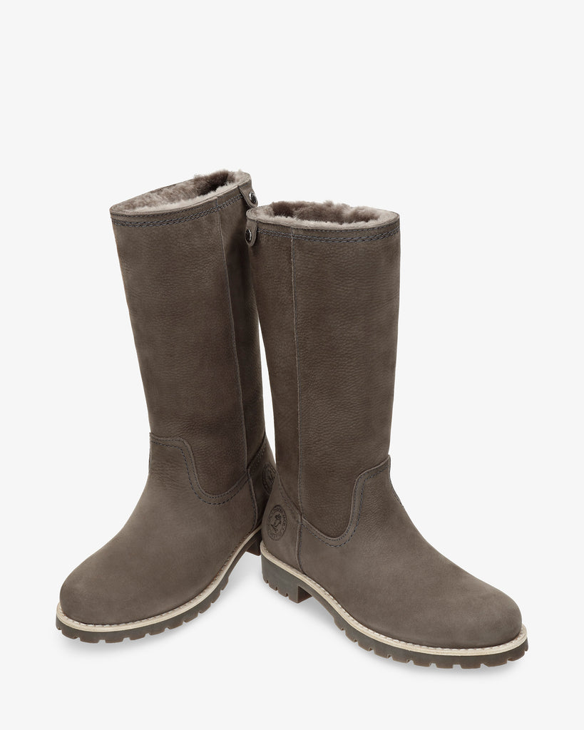 Bambina Igloo botas de piel con forro interior de pelo natural. gris