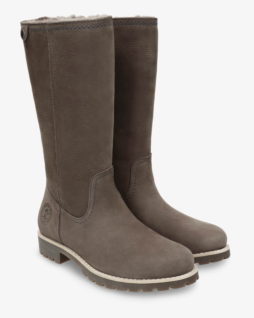 Bambina Igloo botas de piel con forro interior de pelo natural. gris