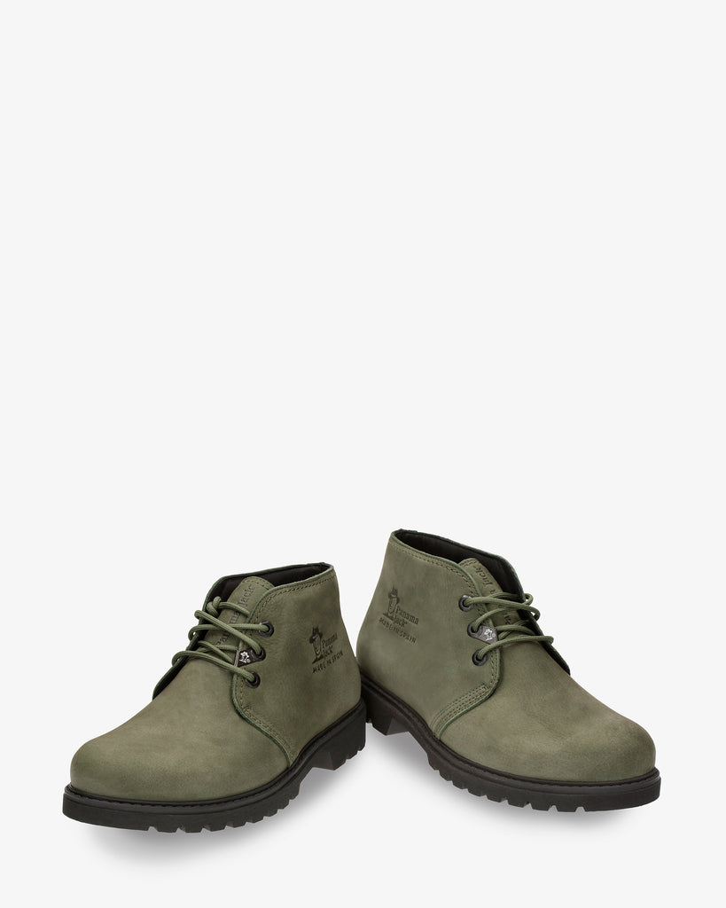 Bota Panama botines de piel con forro interior de piel. verde