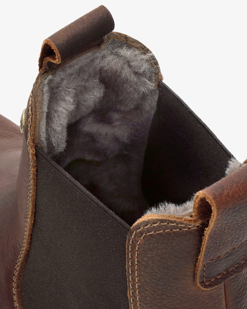 Burton Igloo botines de piel con forro interior de pelo natural. castaño