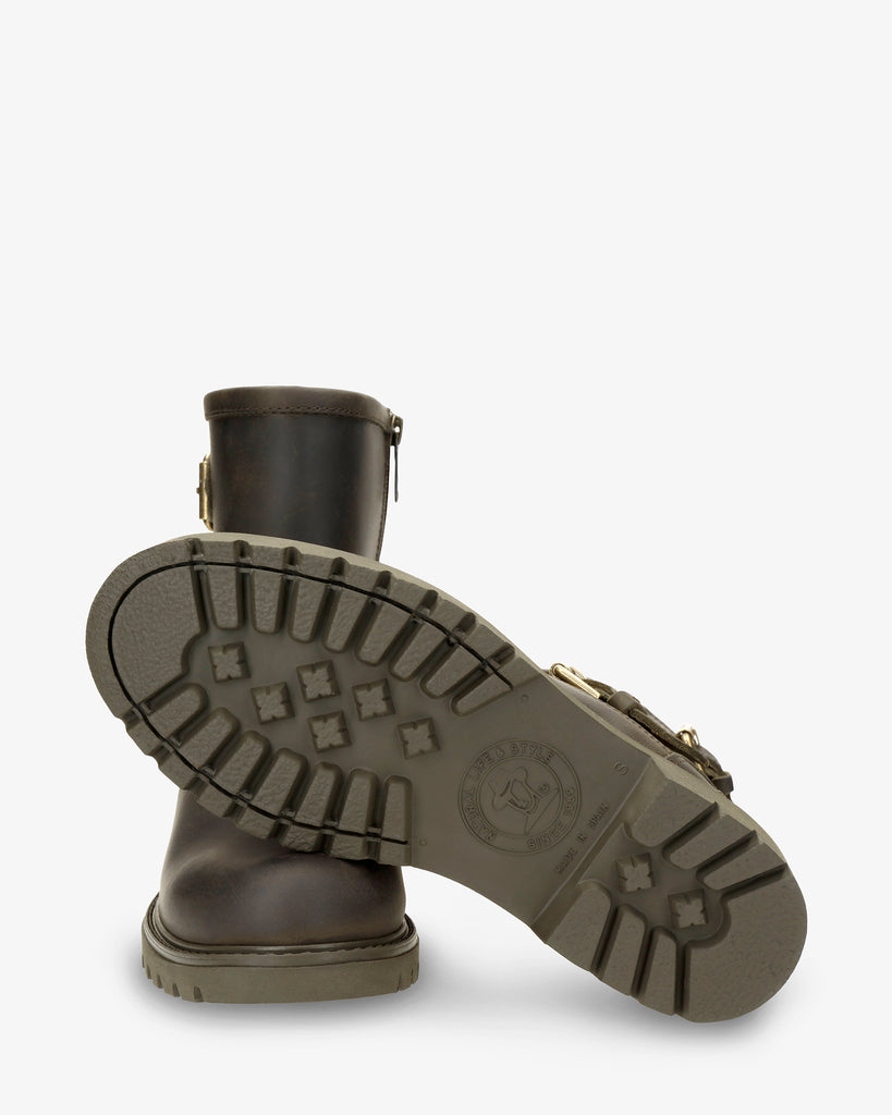 Felina Igloo botas de piel con forro interior de pelo natural. kaki