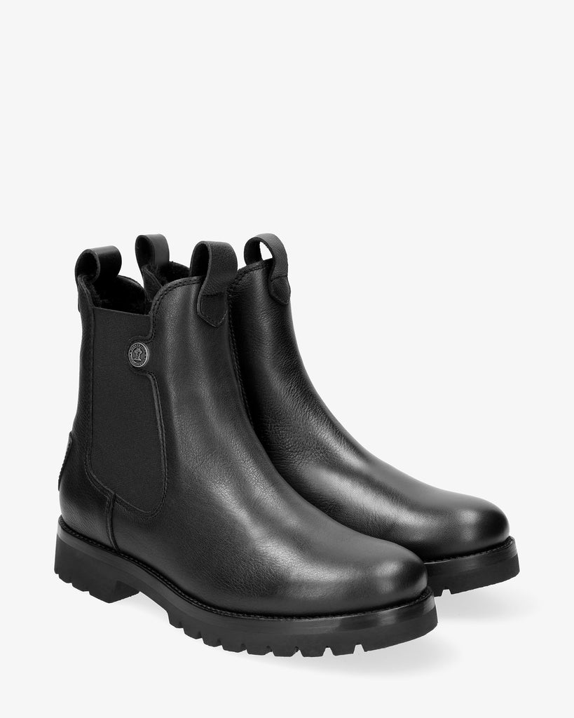 Francesca Igloo botines de piel con forro interior de pelo natural. negro