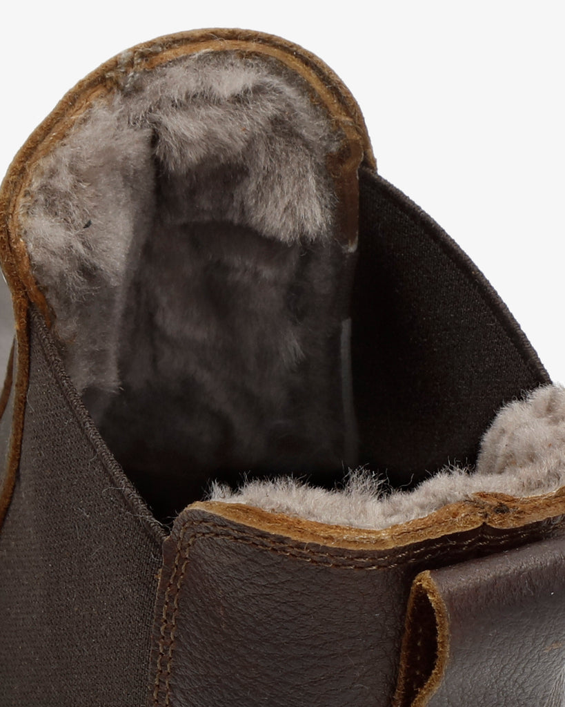 Garnock Igloo botines de piel con forro interior de pelo natural. castaño