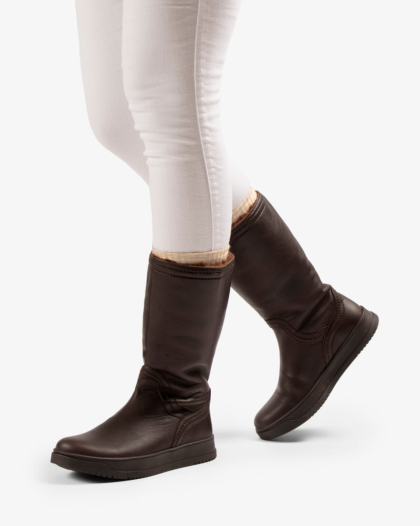 Gisell botas de piel con forro interior de pelo. marron