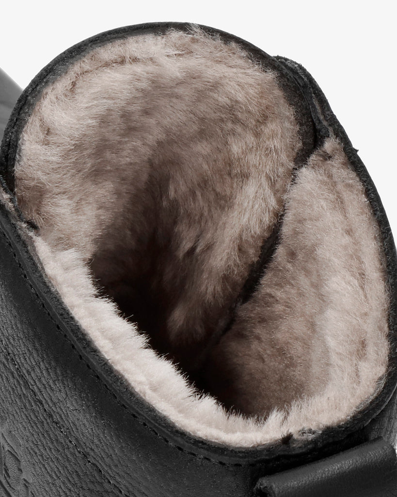 Glasgow Igloo botines de piel con forro interior de pelo natural. negro