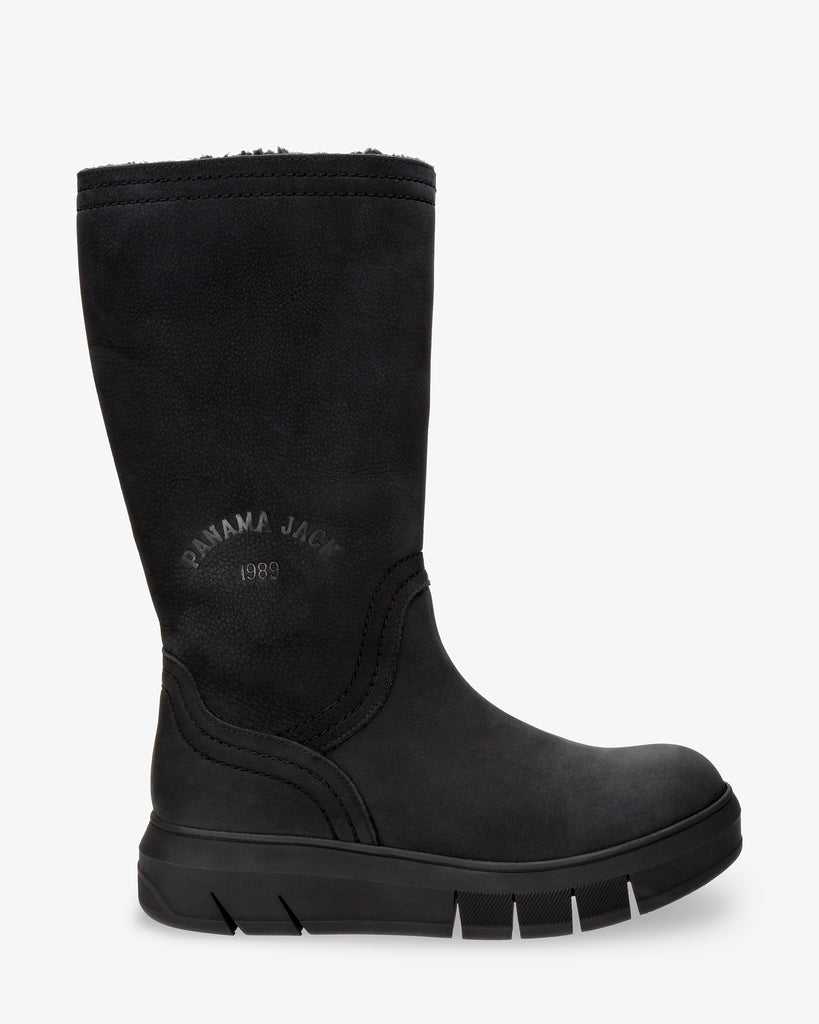 Neck botas de piel con forro interior de pelo. negro