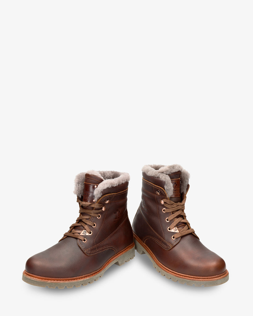 P03 Aviator Igloo botas de piel con forro interior de pelo natural. castaño