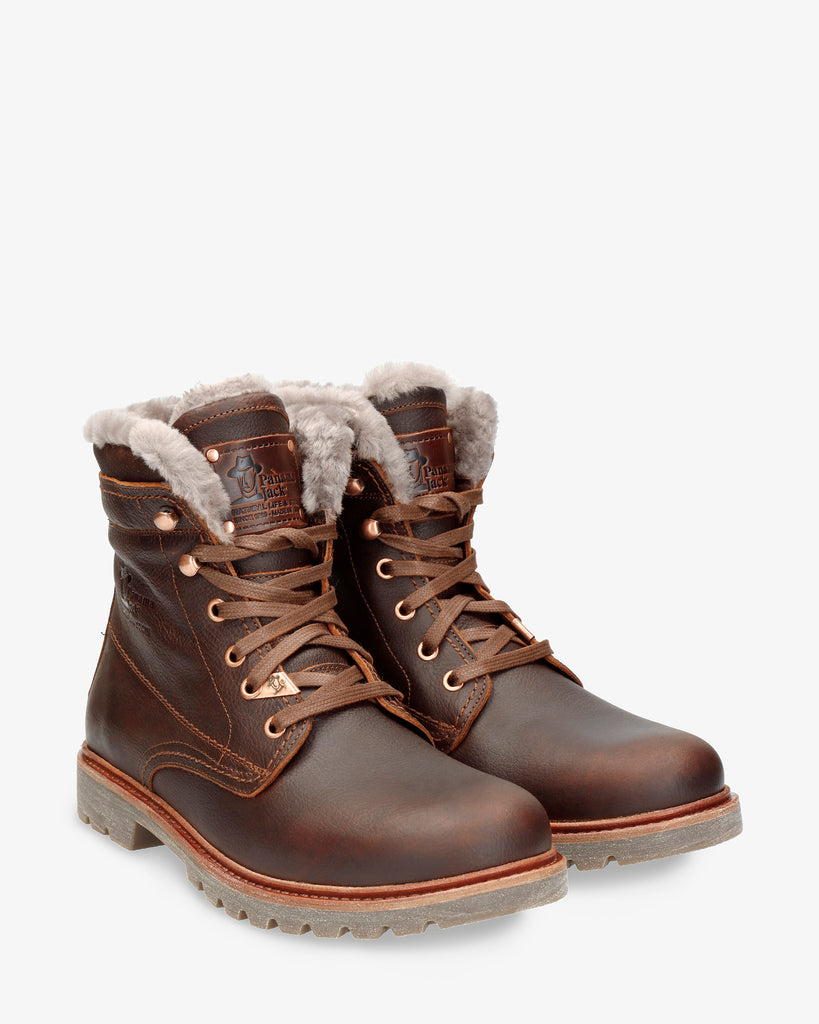 P03 Aviator Igloo botas de piel con forro interior de pelo natural. castaño