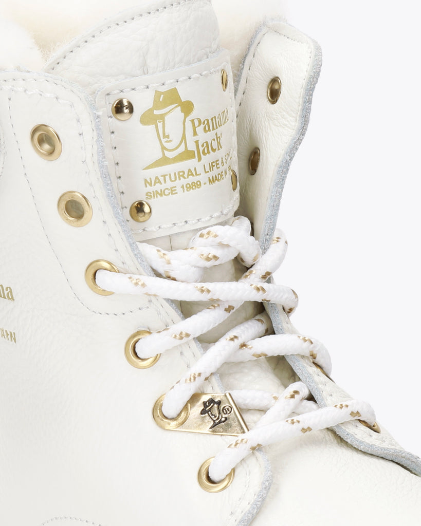 Panama 03 Igloo Trav botas de piel con forro interior de pelo natural. blanco