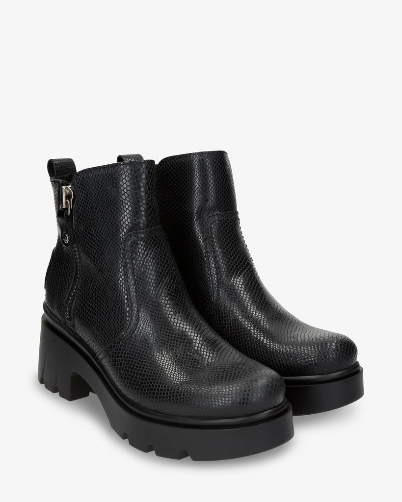 Phuket botín de piel con forro interior de piel. negro