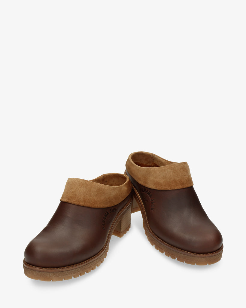 Priana Igloo zueco de piel con forro interior de pelo natural. cuero