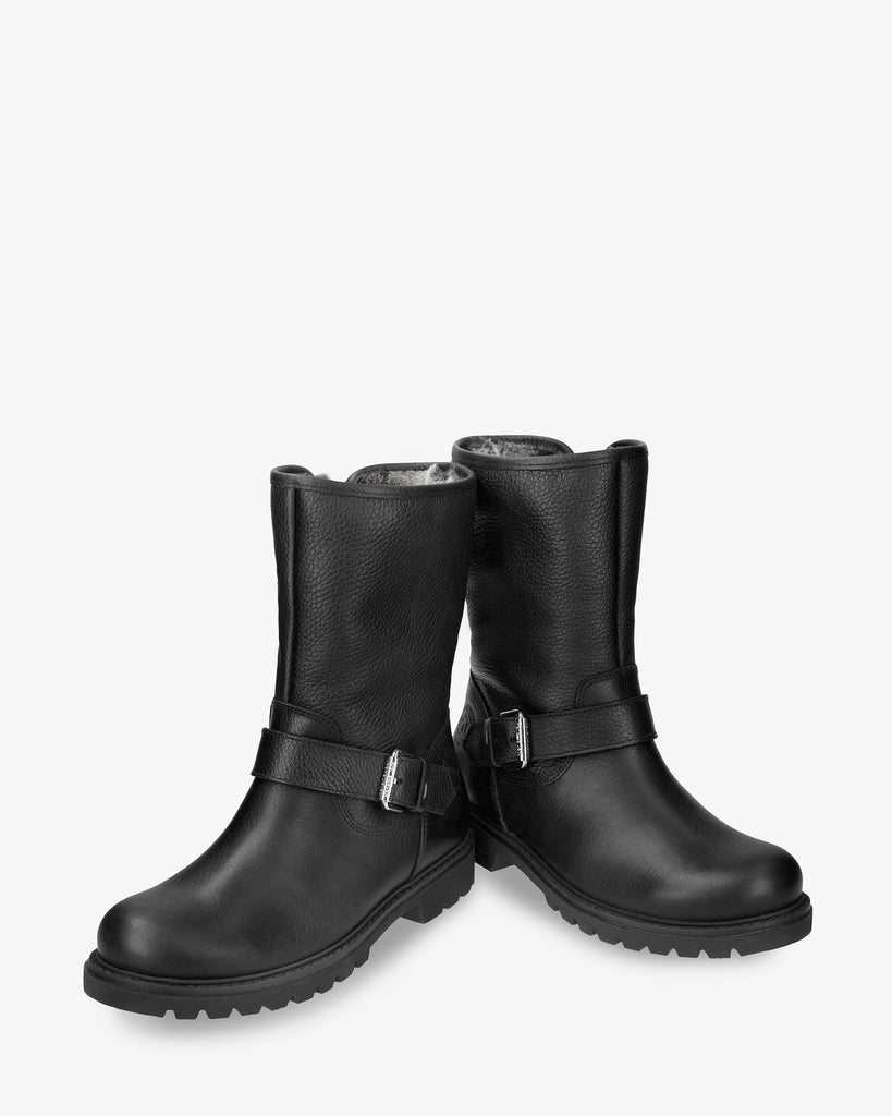 Singapur botas de piel con forro interior de pelo. negro